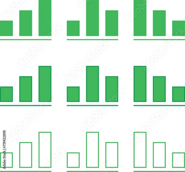 Obraz Bar chart. A set of simple vector illustrations. The shapes are green in color. With a stroke and transparent.