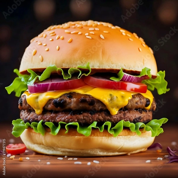 Fototapeta Delicious burger image, generative ai