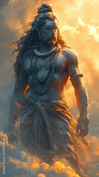 Fototapeta Lord Shiva, true form and attire,walking out of clouds in the sky