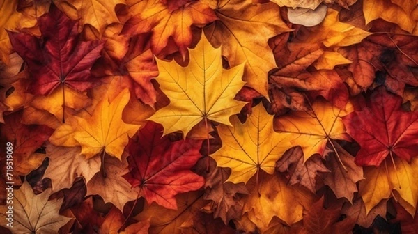 Fototapeta Colorful autumn leaves background. Maple leaves. AI generated.