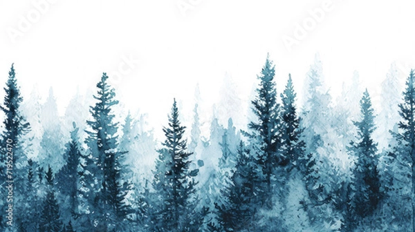 Fototapeta Picture of snow-covered forest with trees adorned in white. Perfect for winter-themed projects