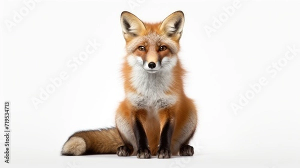 Fototapeta portrait of a red fox isolated on a white background, capturing the wild beauty and charm of this cunning forest creature