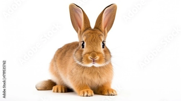 Fototapeta portrait of a cute brown rabbit on a white background, capturing the furry charm and pet-friendly nature of this adorable bunny