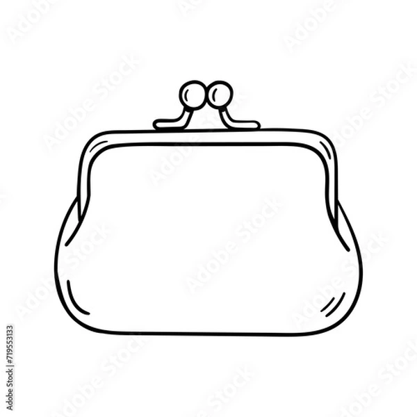 Obraz Vintage purse vector icon in doodle style. Symbol in simple design. Cartoon object hand drawn isolated on white background.