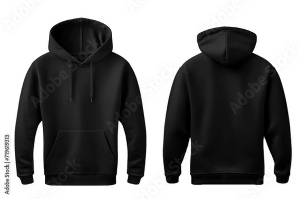 Fototapeta Blank front and back view black hoodie template on transparent background. Mockup template for artwork graphic design.