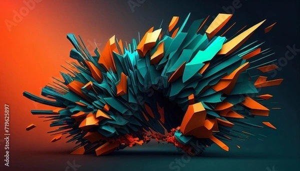 Fototapeta Sculpted Color Burst: Dark Cyan and Orange Explosion - Precision Generative AI