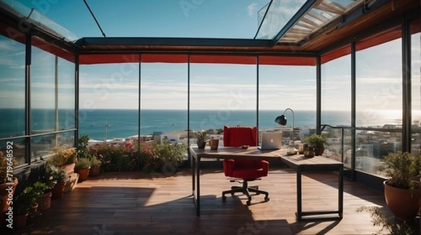 Obraz Home Office with ocean view