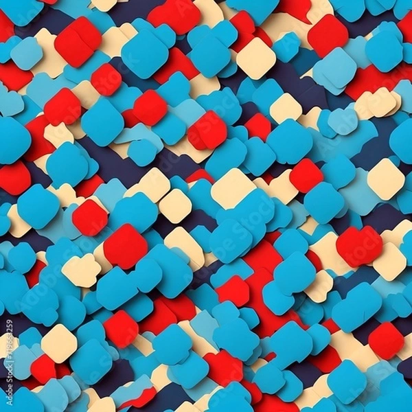 Fototapeta Large Group of Blue and Red Shapes in a Seamless Pattern. Generative AI.