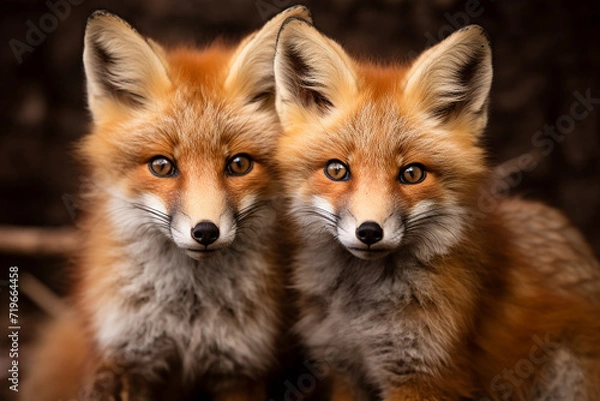 Fototapeta "Enchanting Encounter: Close-Up of Red Foxes in Natural Light"

