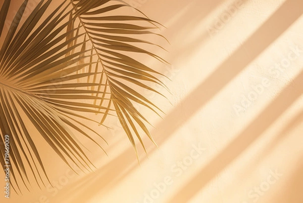 Obraz "Blurred Natural Palm Leaves Shadow Background on Bright Surface"

