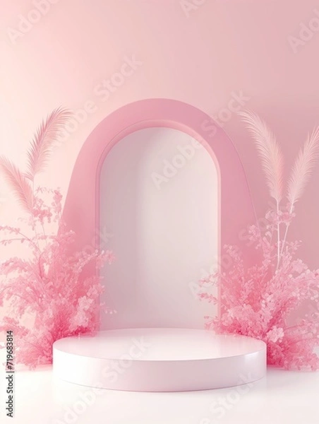 Fototapeta Pink background products display podium scene background vector 3d .Vertical