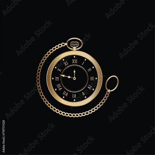Obraz simple elegance Gold Old pocket watch with chain vector illustration logo design	