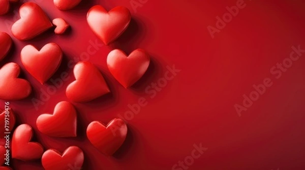 Fototapeta Valentines day heart shaped sweets on red background. Top view with copy space.