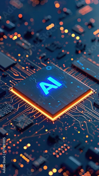 Fototapeta Artificial intelligence microchip. Microprocessor with AI technology