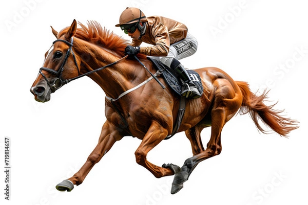 Obraz horse racer isolated on transparent background ,horse racing png ,generative ai