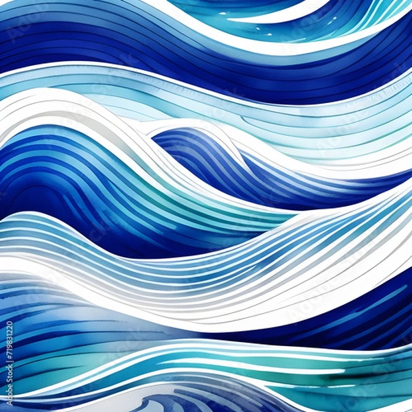 Obraz abstract blue waves, generative ai, watercolor
