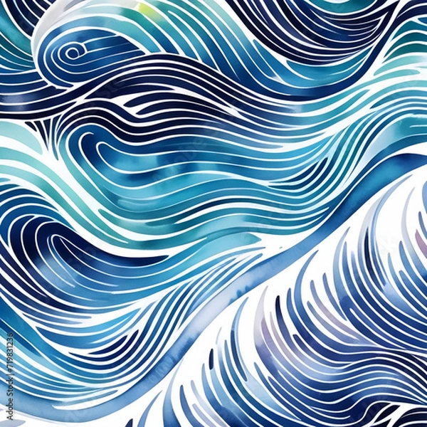 Obraz abstract watercolor blue waves pattern, generative ai