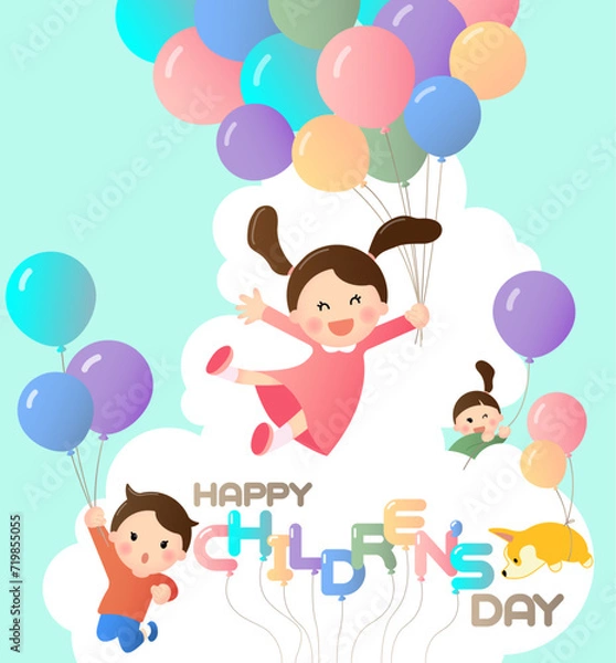 Fototapeta 풍선타고 날아가는 어린이들