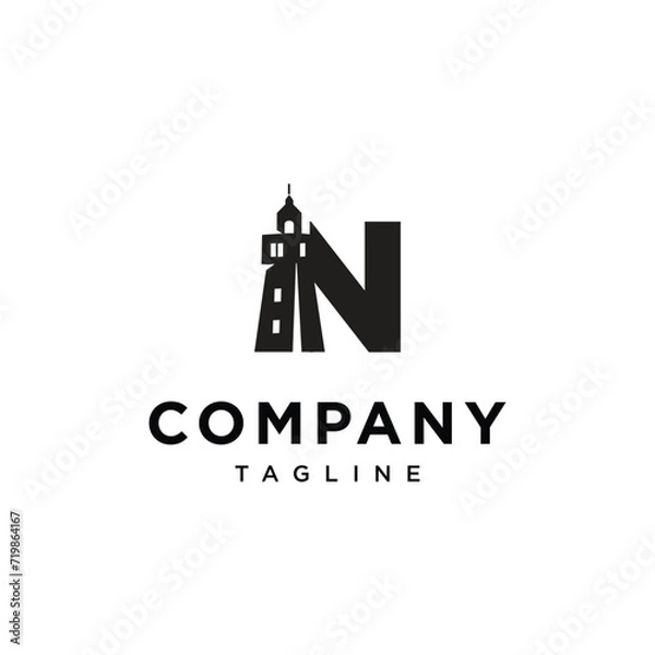 Fototapeta Letter N Lighthouse logo icon vector template