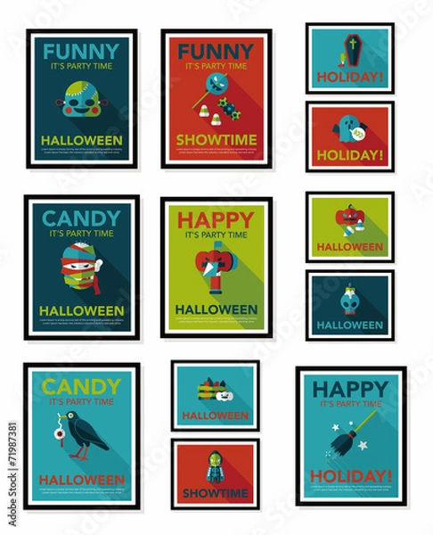 Fototapeta Halloween poster banner design flat background set, eps10