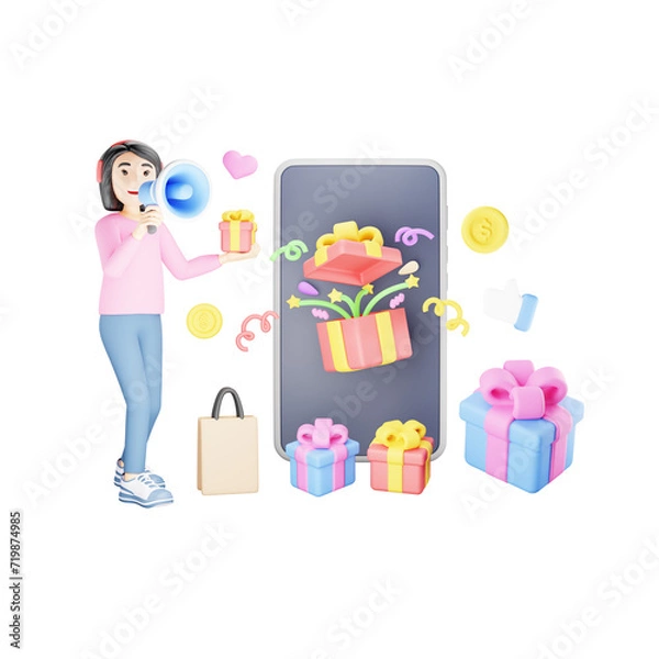 Fototapeta Online store giveaway program 3D Character Illustration