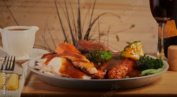 Obraz Roast chicken dinner with a rich gravy.