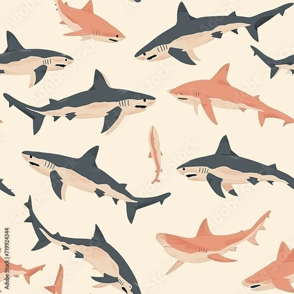 Fototapeta Background with drawn sharks.