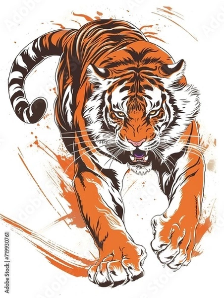 Fototapeta Art of attacking tiger.