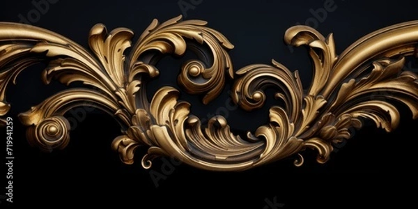 Fototapeta Intricate gold ornate design on a sleek black background. Perfect for adding a touch of elegance and luxury to any project