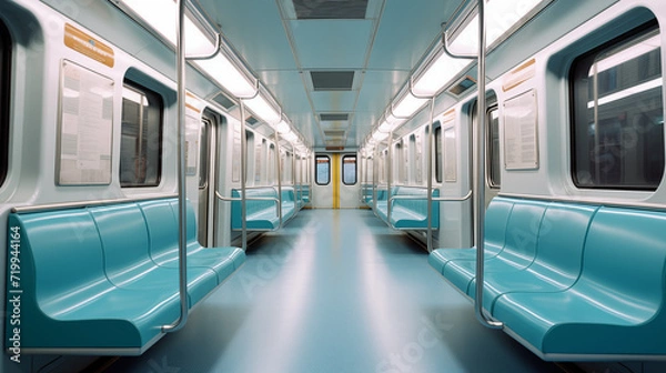 Obraz empty train empty metro train rail interior with a blue floor