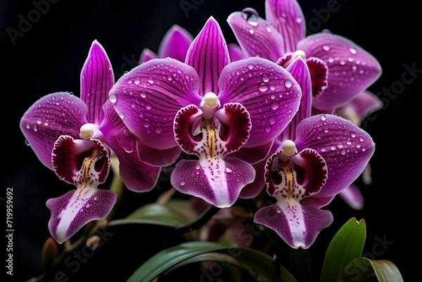 Fototapeta Beautiful pink orchids flower on a black background.