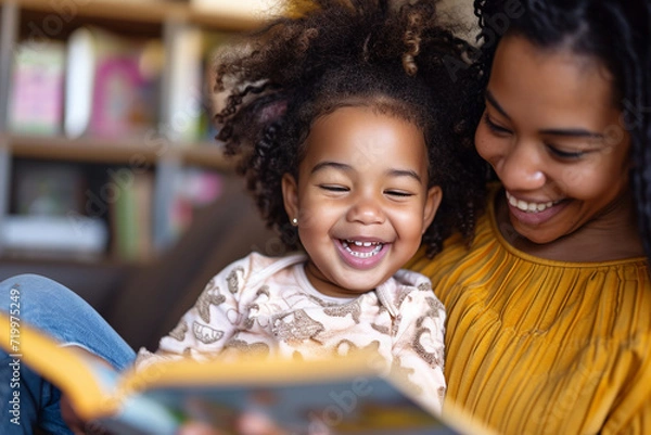 Fototapeta Joyful family moment with mother and daughter reading together. Generative AI. 