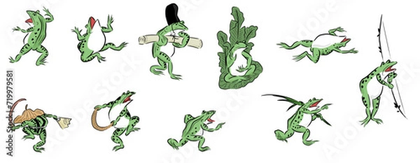 Obraz 鳥獣戯画風イラスト　蛙※Affinity Designer作成svgファイル