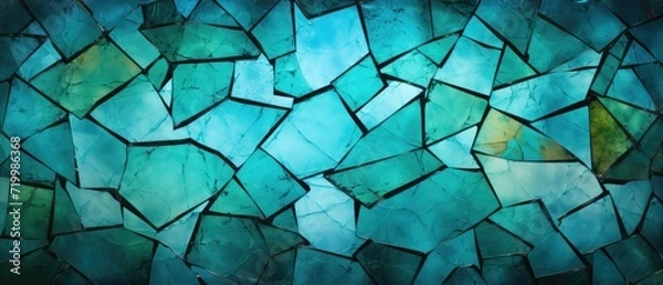 Fototapeta Captivating abstract texture featuring green colored cracked and damaged glass, creating a unique and textured background, Ai Generated.
