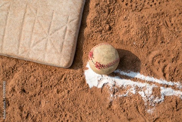 Fototapeta red clay baseball field and various views of the baseball home plate