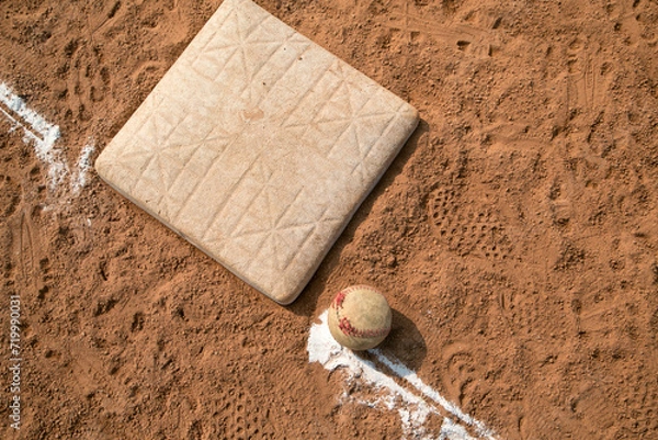 Fototapeta red clay baseball field and various views of the baseball home plate