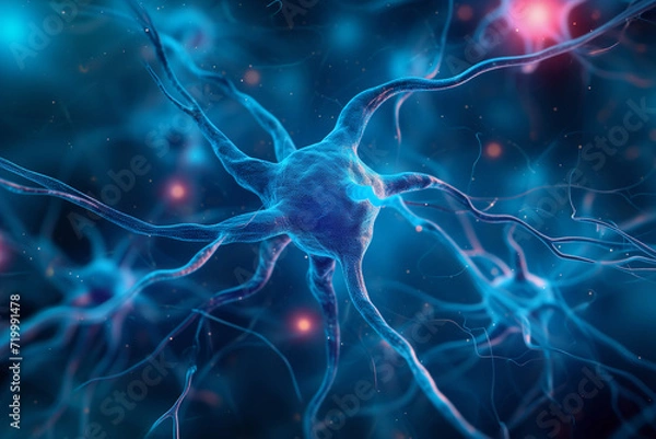 Obraz Microscope view of nervous system. Synapse of neuron cell biology concept.