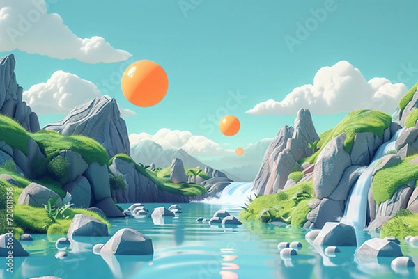 Fototapeta 3d game background wallpaper illustration minimalistic style