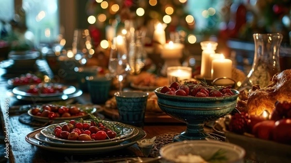 Obraz Traditional holiday meals, The setting could be a dining table decorated