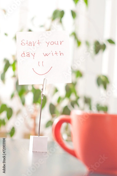 Obraz note on the table start your day with smile