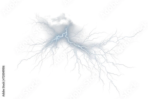 Fototapeta Realistic lightning strikes on transparent background, adding drama and intensity to your designs