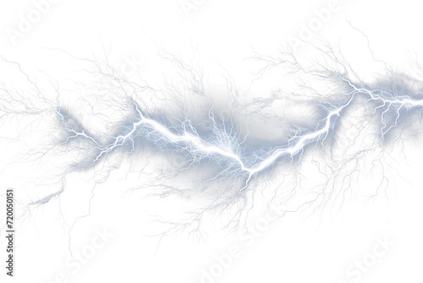 Fototapeta Realistic lightning strikes on transparent background, adding drama and intensity to your designs