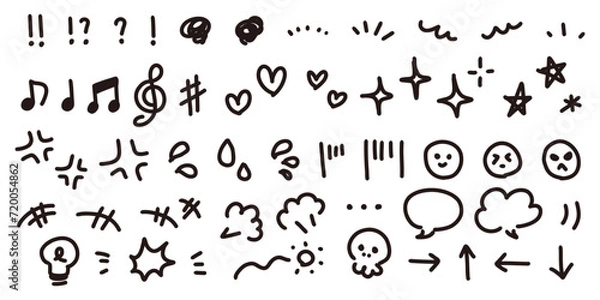Fototapeta 手描きの感情のあしらいの漫符イラスト アイコンセット
