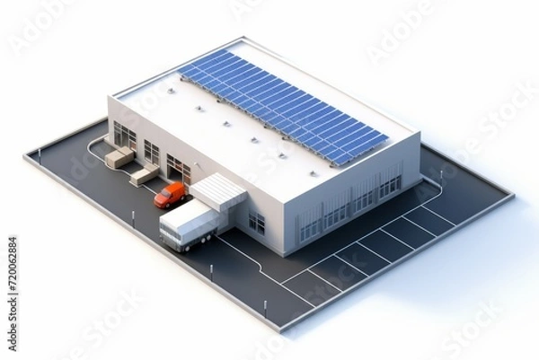 Fototapeta Isometric View Compact Warehouse Complex, Illustrating Storage and Logistics, on an Isolated White Background, Generative AI