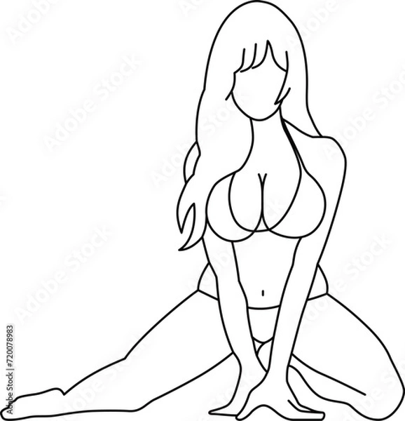 Obraz 座りポーズのグラビアアイドルの線画イラスト
