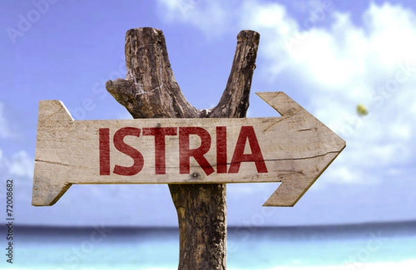Obraz Istria wooden sign with a beach on background