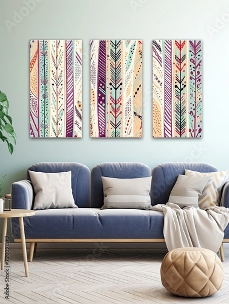 Fototapeta Boho Feather and Arrow Patterns Canvas Print Landscape - Bohemian Designs