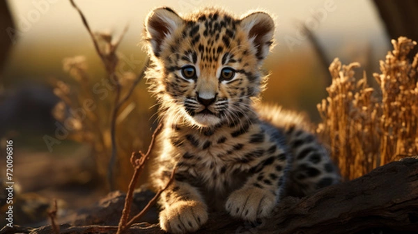 Fototapeta A leopard cub in the bush.