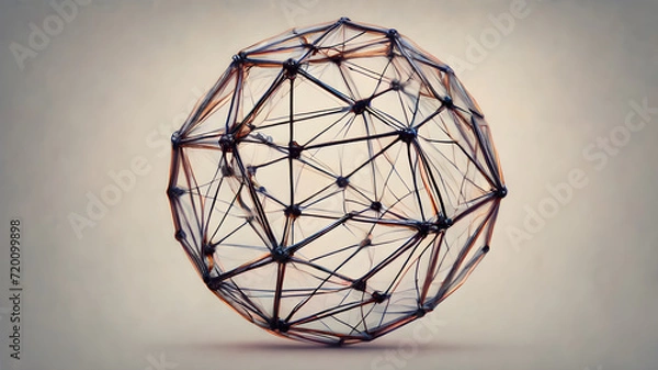 Fototapeta Wireframe mesh net of digital image of  Sphere Illustration with connected Lines and Dots. AI generated image