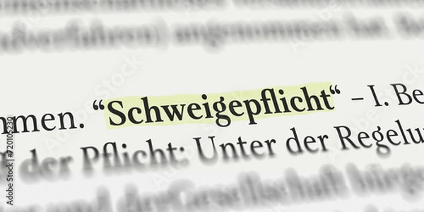 Fototapeta Das Wort Schweigepflicht im Buch mit Textmarker markiert